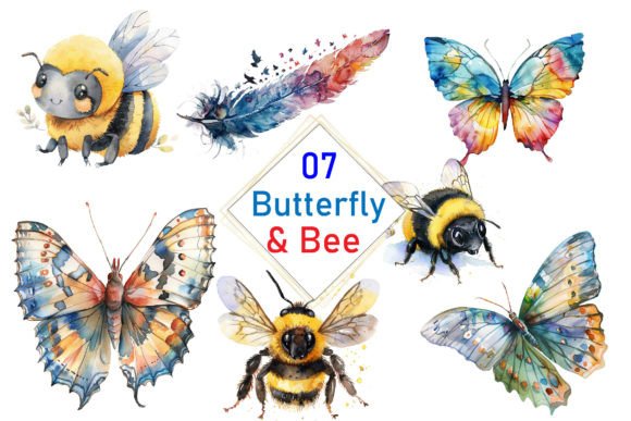 Download Watercolor Butterflies &amp; Bees Clipart Se - Premium Resources