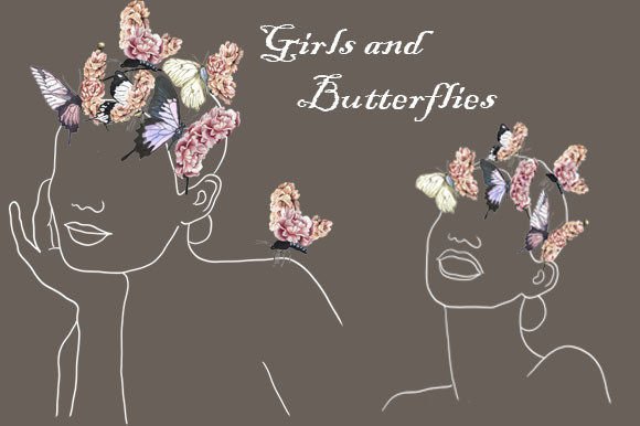 Download Linear Girls and Watercolor Butterflies - Watercolor butterflies Collection