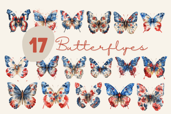 Download Patriotic Watercolor Butterflies Flowers - Premium Resources